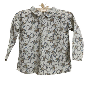 Yoli & Otis‎ Girl's Floral Blouse Beige & Brown Long Sleeve Linen/Cotton Size 6Y